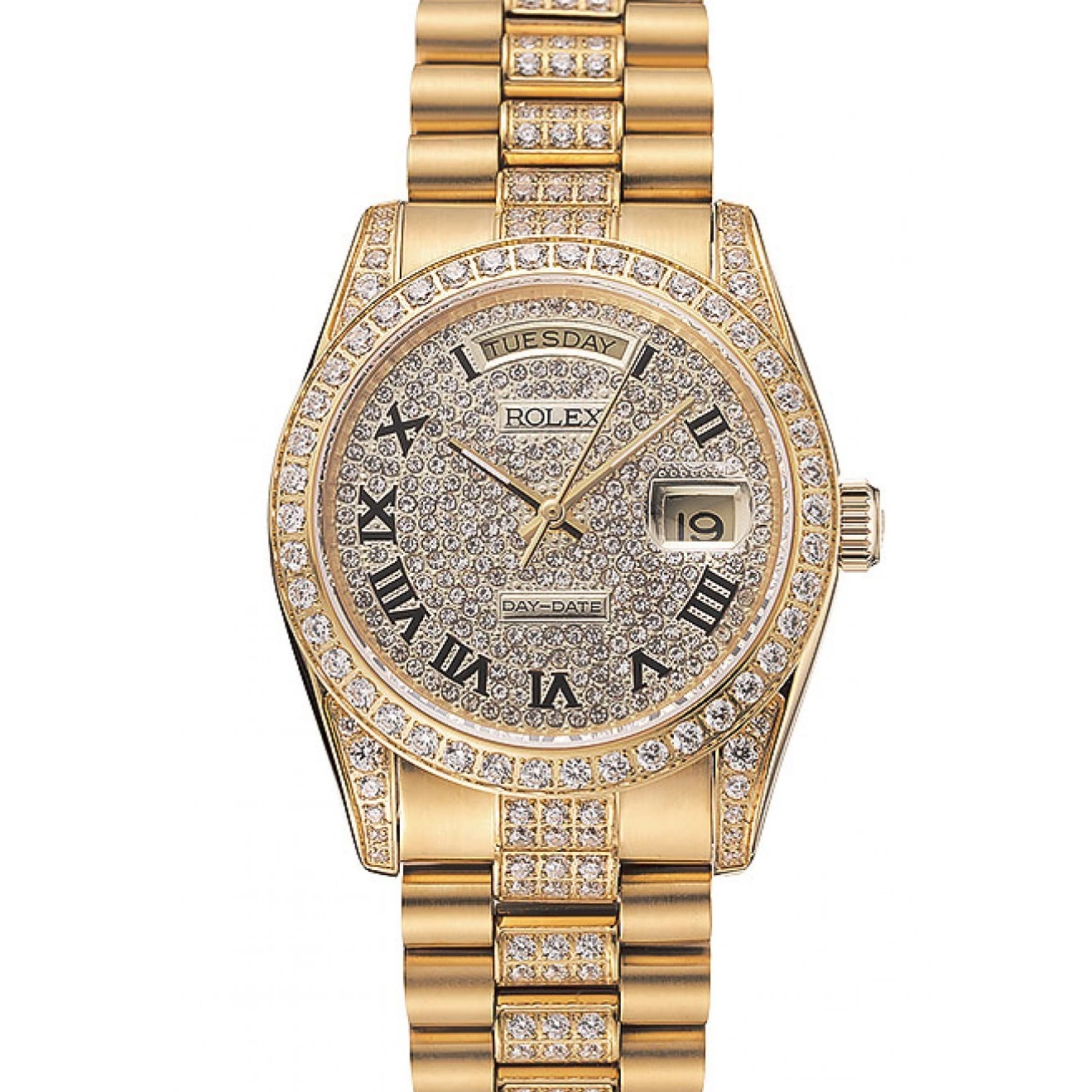 Good copy rolex watches Dial Bracelet Gold Diamond Rolex 1453956 Pave Swiss Diamond Day-Date 0814